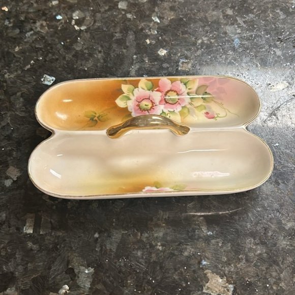 Vintage Morimura Hand Painted Noritake NIPPON Divided Dish Tray w/ Gold Handle - Picture 2 of 6